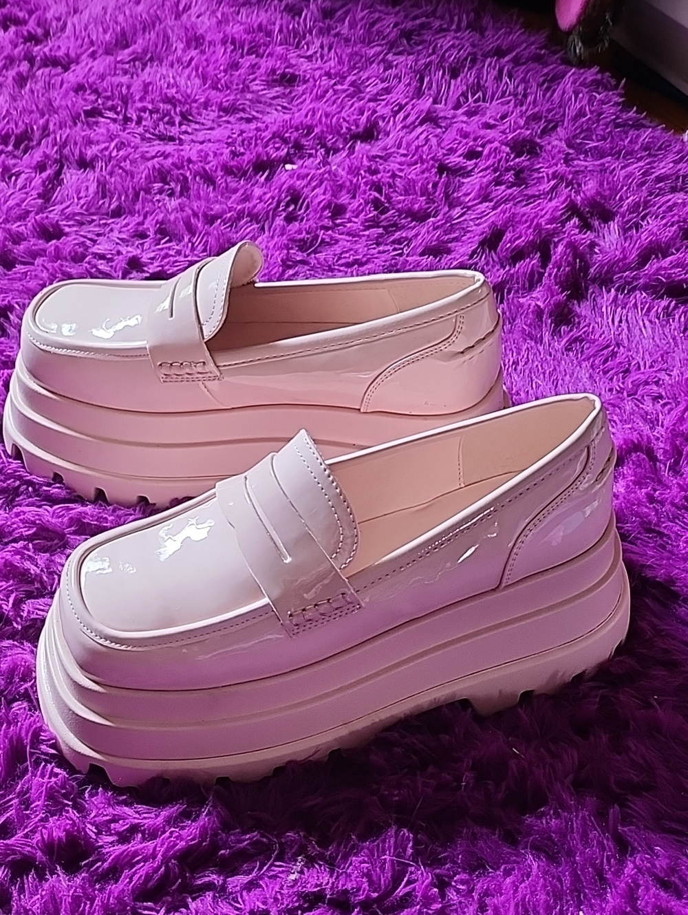Patent Platform Penny Loafers in Light Pink